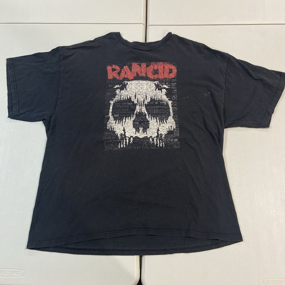 Vintage Rancid White Knuckle Ride Punk Black Skull XXL Faded Smoked Band Tee